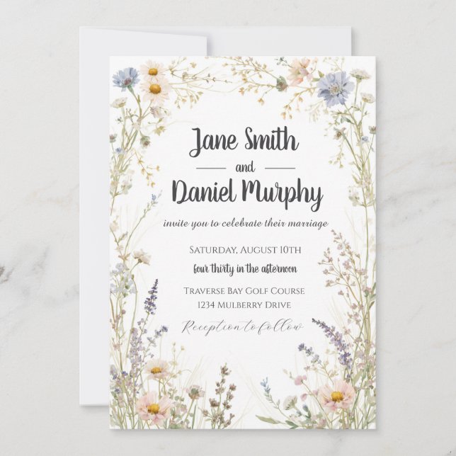 Invitación de Boda de Flores Silvestres Eternas (Anverso)