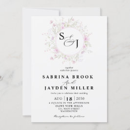 Invitación de Boda de flores silvestres rosadas de