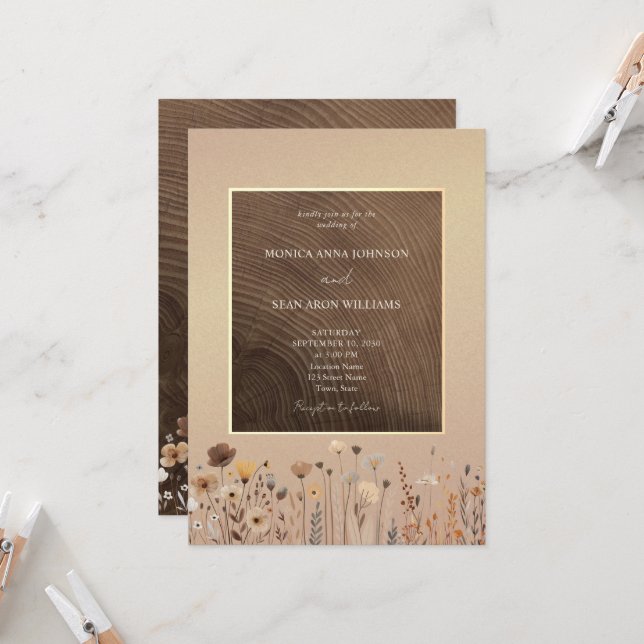 Invitación de boda de flores silvestres rústicas b (Anverso/Reverso In Situ)
