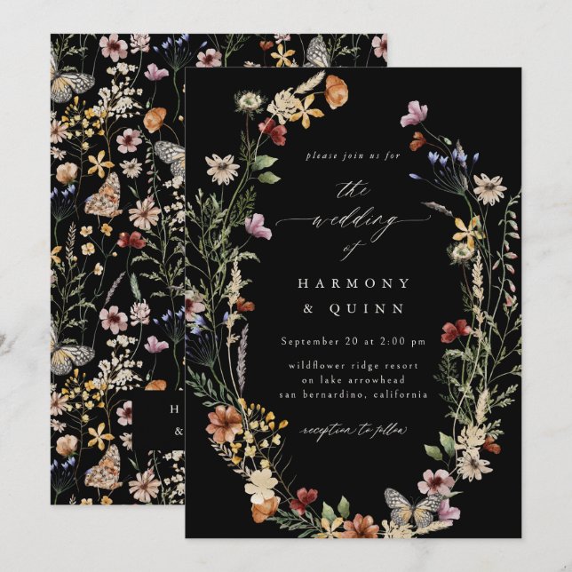 Invitación de boda de flores silvestres secas boho (Anverso / Reverso)