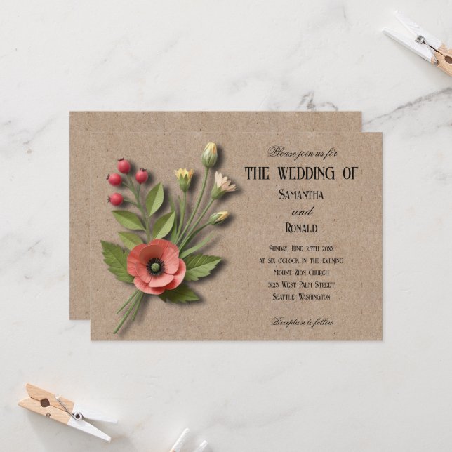 Invitación de boda de flores silvestres simples rú (Anverso/Reverso In Situ)