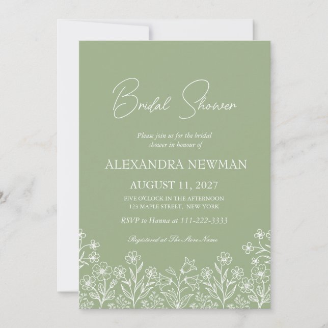 Invitación de boda de flores silvestres verde salv (Anverso)