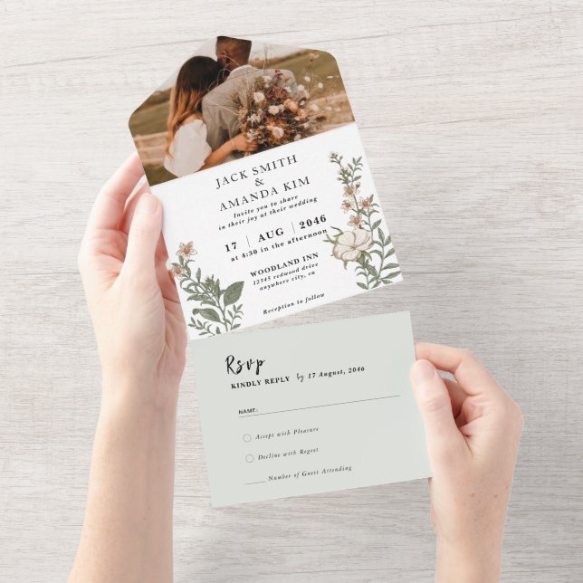 Invitación de boda de Flores sin tiempo RSVP todo  (desgarro)