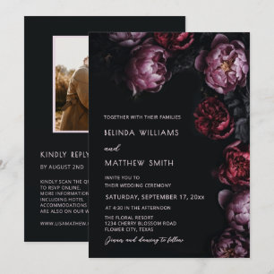 Invitación de boda de flores texturizadas oscuras