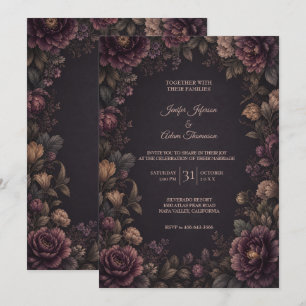 Invitación de boda de flores vintage temperamental