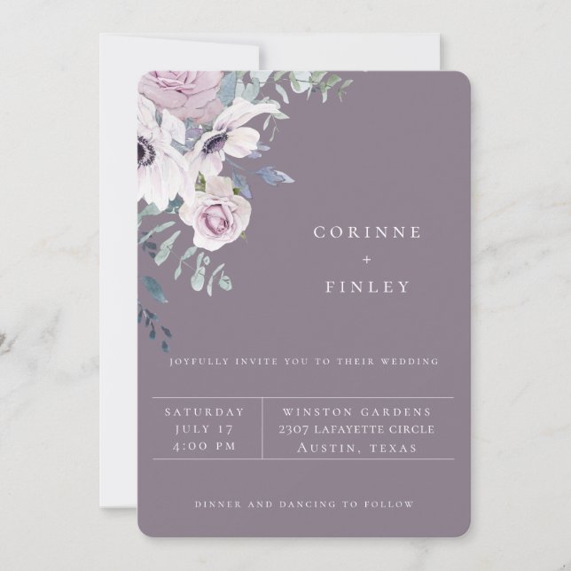 Invitación de boda de flores violetas para jardín  (Anverso)
