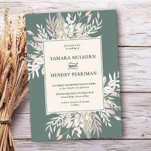 Invitación de boda de follaje botánico verde salvi