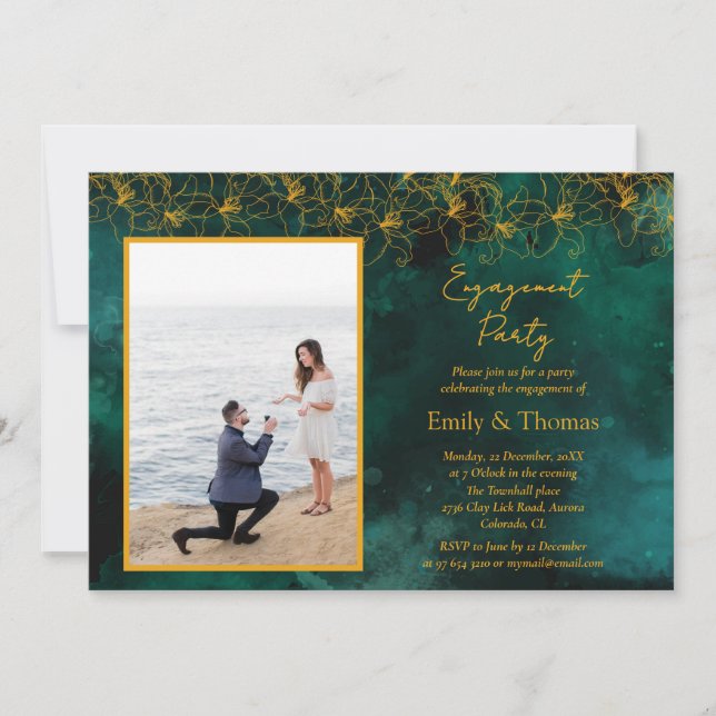 Invitación de boda de fondo verde minimalista (Anverso)