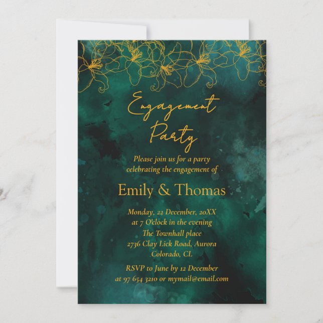 Invitación de boda de fondo verde minimalista (Anverso)