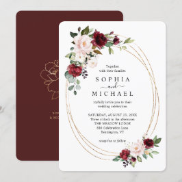 Invitación de boda de forma ovalada dorada floral 