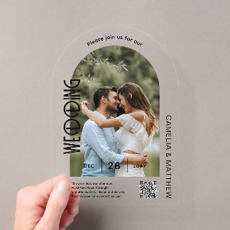 Invitación de boda de foto acrílica moderna con có