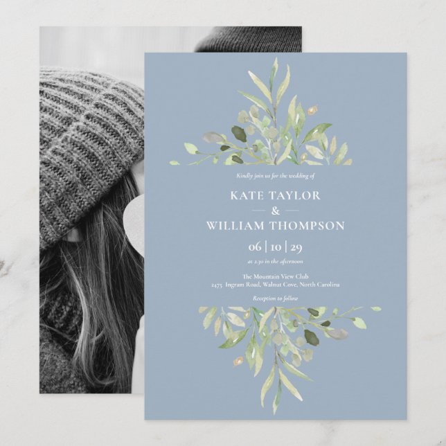 Invitación de boda de foto de vegetación botánica  (Anverso / Reverso)