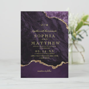 Invitación de boda de foto moderna de oro púrpura
