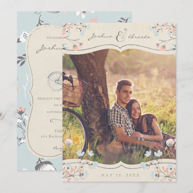 INVITACIÓN DE BODA DE FOTOS | Amor a las bicicleta (Anverso / Reverso)