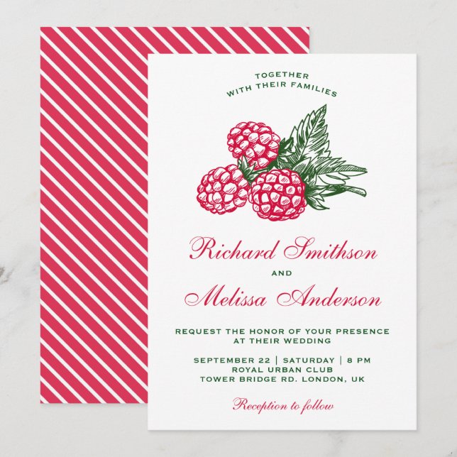 Invitación de boda de frambuesas dulces elegantes (Anverso / Reverso)