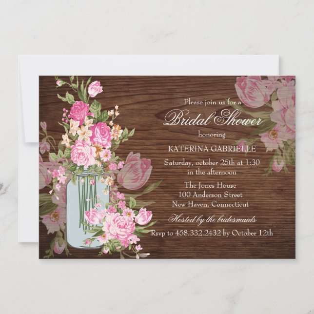 Invitación de boda de frasco de albañil rústico y  (Anverso)