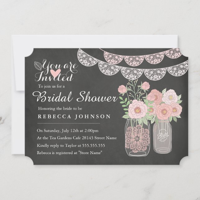 Invitación de boda de frasco de Mason chic y pizar (Anverso)