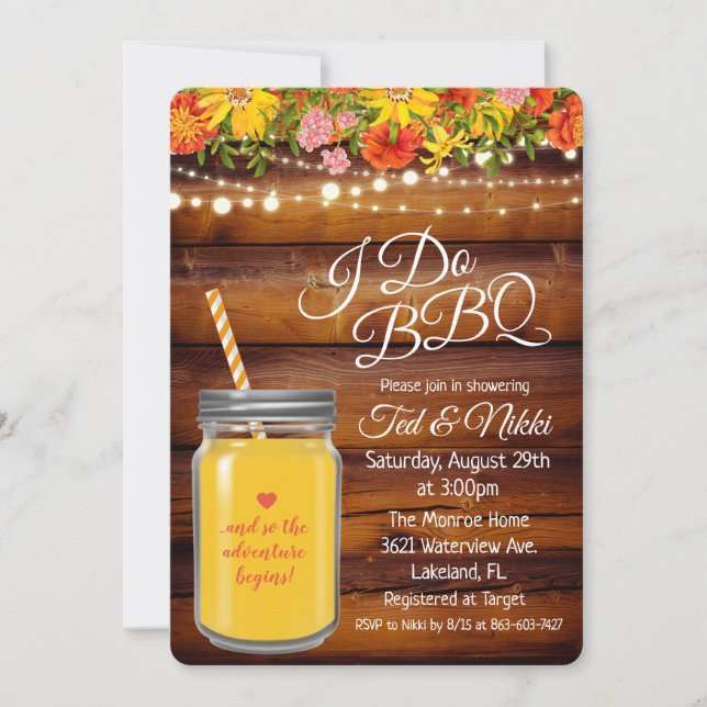 Invitación de boda de frasco de Mason para ducha d (Anverso)