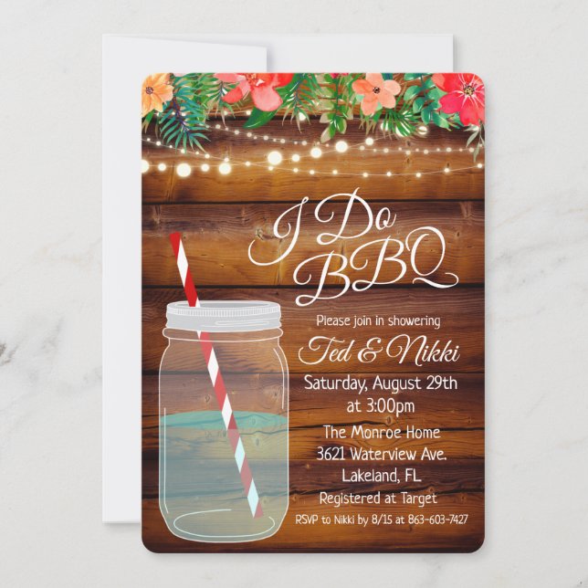 Invitación de boda de frasco de Mason para ducha d (Anverso)