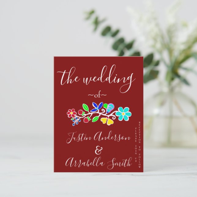 Invitación de Boda de Fresa Floral Anishinaabe (Anverso de pie)