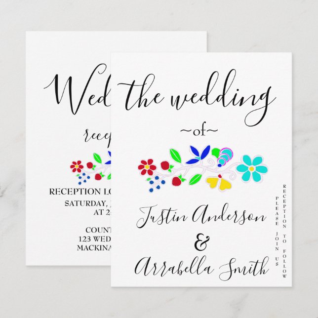 Invitación de Boda de Fresa Floral Anishinaabe (Anverso / Reverso)