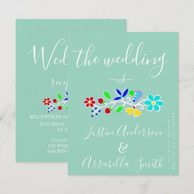 Invitación de Boda de Fresa Floral Anishinaabe (Anverso / Reverso)