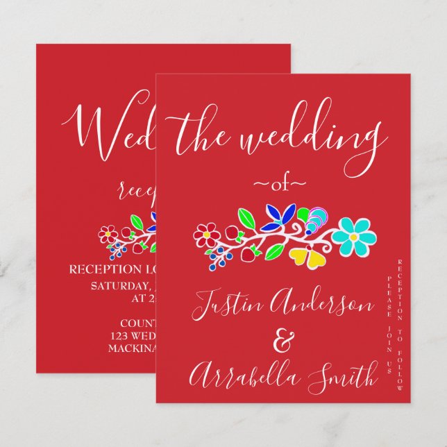 Invitación de Boda de Fresa Floral Anishinaabe (Anverso / Reverso)