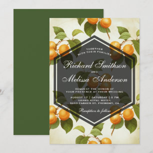 Invitación de boda de fruta de albaricoque vintage