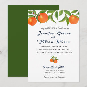 Invitación de boda de fruta naranja acuarela