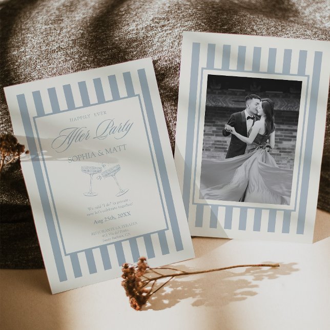 Invitación de boda de fuga Old Money azul (Old Money Elopement Wedding Invitation Blue)