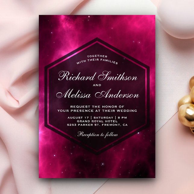 Invitación de boda de galaxia espacial rosa modern (Subido por el creador)