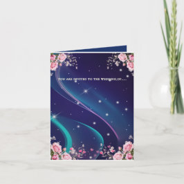 Invitación de boda de galaxia floral romántica 