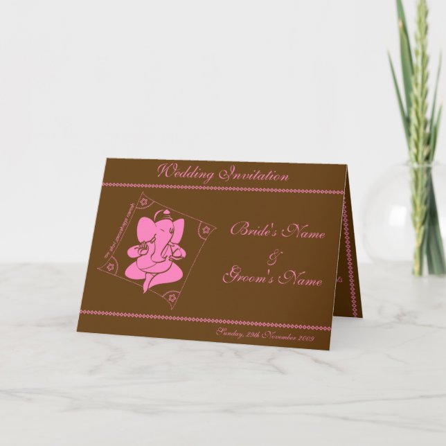 Invitación de boda de Ganesha Chocolate Rosa (Anverso)