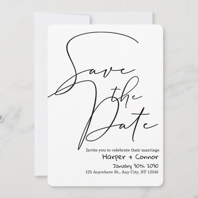 Invitación de boda de garabato lindo para guardar  (Anverso)