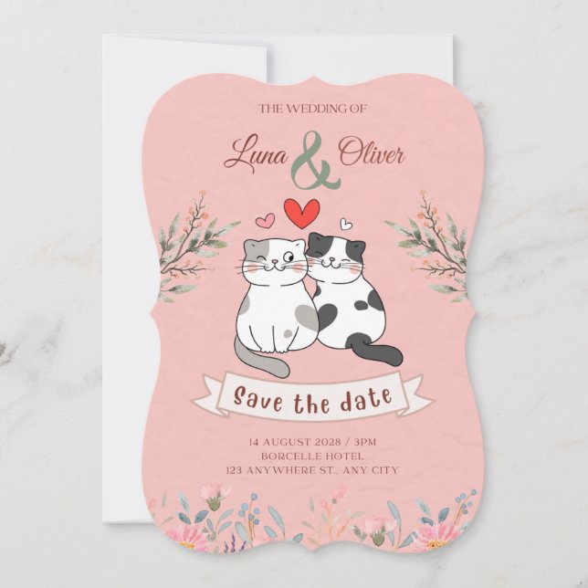 Invitación de boda de gato divertida  (Anverso)