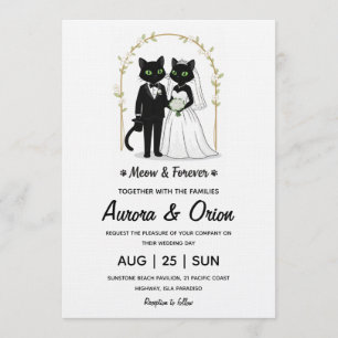 Invitación de boda de gato negro elegante