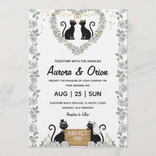 Invitación de boda de gato negro elegante
