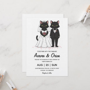 Invitación de boda de gato negro elegante