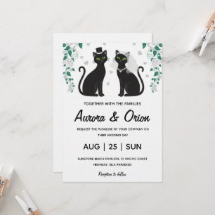 Invitación de boda de gato negro elegante