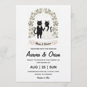 Invitación de boda de gato negro elegante