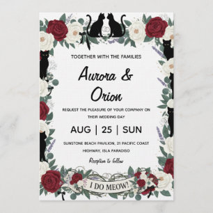 Invitación de boda de gato negro elegante