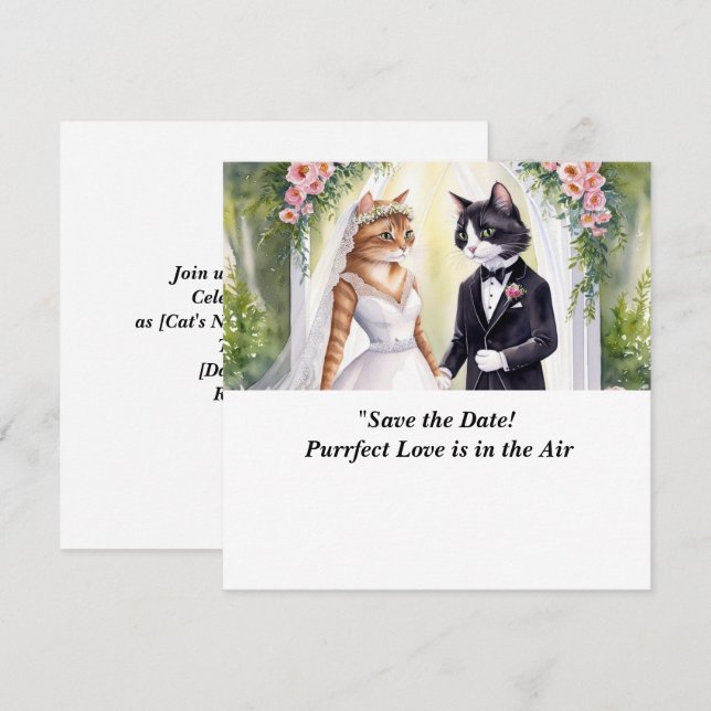invitación de boda de gato para guardar la fecha (Anverso / Reverso)