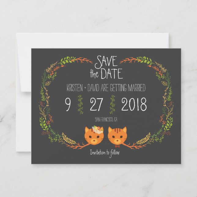 Invitación de boda de gatos del bosque Boho rústic (Anverso)