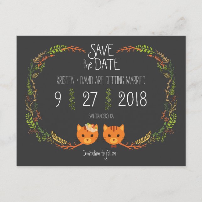 Invitación de boda de gatos del bosque Boho rústic (Anverso)