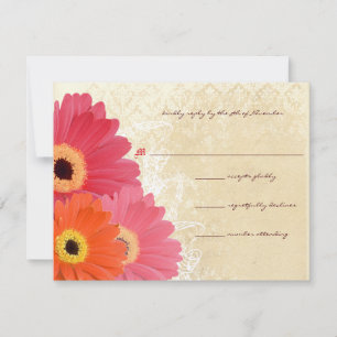 Invitación de Boda de Gerbera Daisy Coral y Naranj