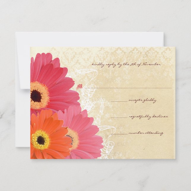 Invitación de Boda de Gerbera Daisy Coral y Naranj (Anverso)