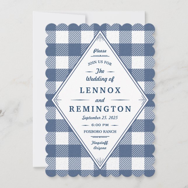 Invitación de boda de gingham casera (Anverso)