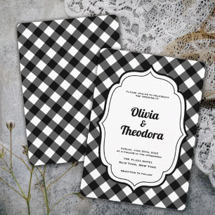 Invitación de boda de gingham moderna vintage