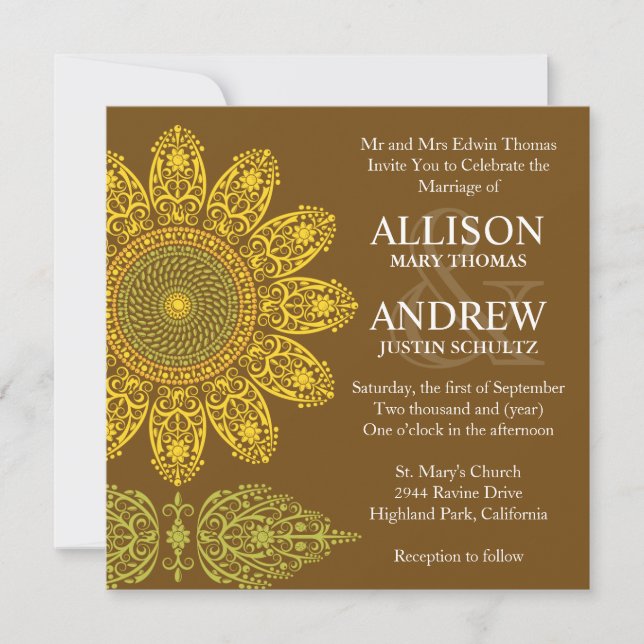 Invitación de boda de girasol (Anverso)