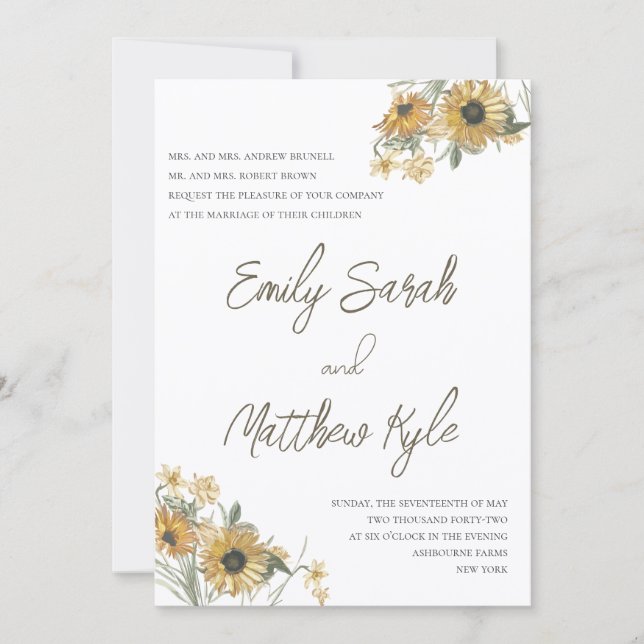 invitación de boda de girasol (Anverso)